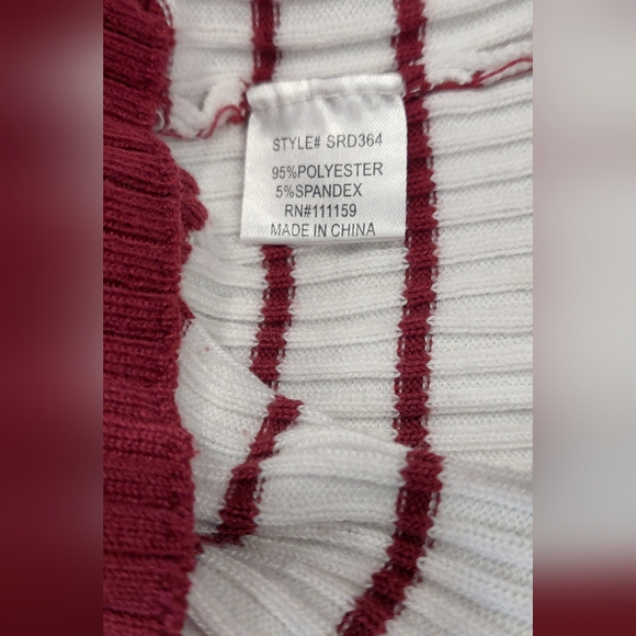 Chic Striped V-Neck Sweater in Burgundy and White - Picture 6 of 6